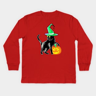 Black  Halloween Cat Kids Long Sleeve T-Shirt